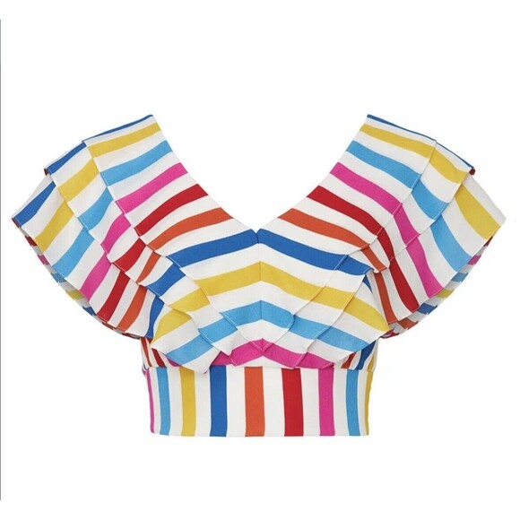 COLOR‎ ME COURTNEY Holly Ruffle Colorful Rainbow Crop Top 4 - Picture 12 of 12